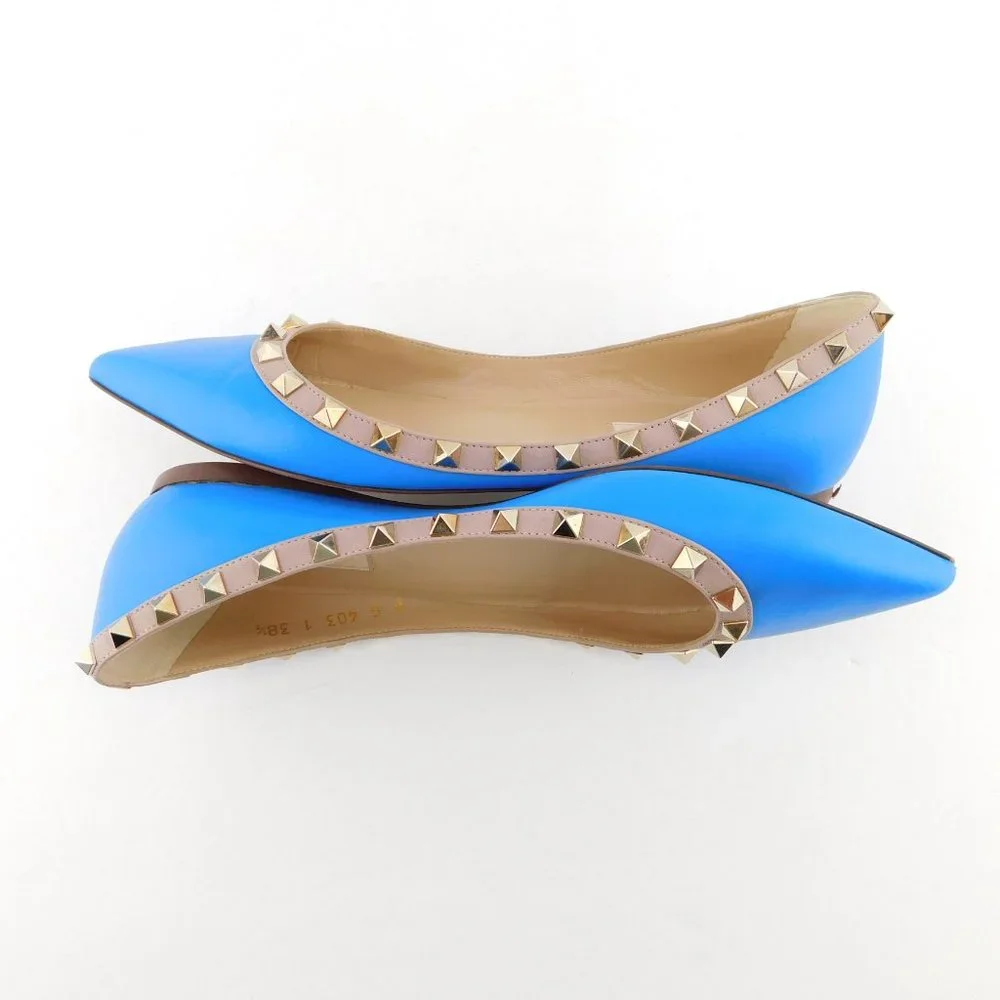 VALENTINO Rockstud Brilliant Blue Leather Ballerina Flats 38.5